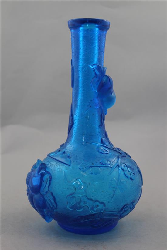 A Chinese blue glass bottle vase, 27cm